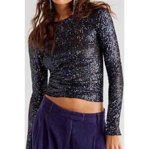 Free People Intimately Women's Size M Gold Rush Long Sleeve Sequin Top NWT